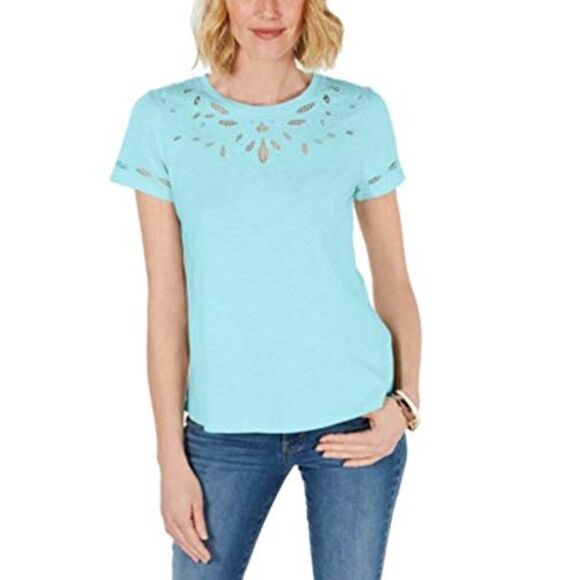 Charter Club Cutout Cotton T-Shirt - Picture 2 of 4